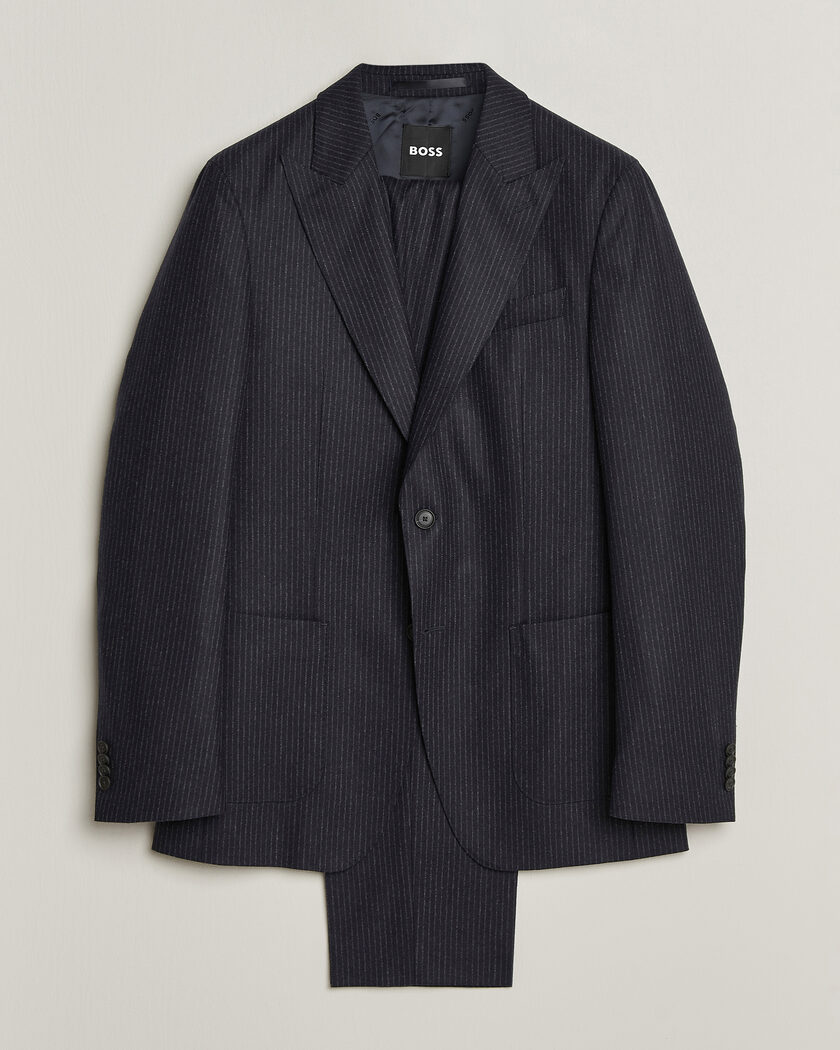 BOSS BLACK Huge Wool Pinstriped Suit Dark Blue – Flerfarget