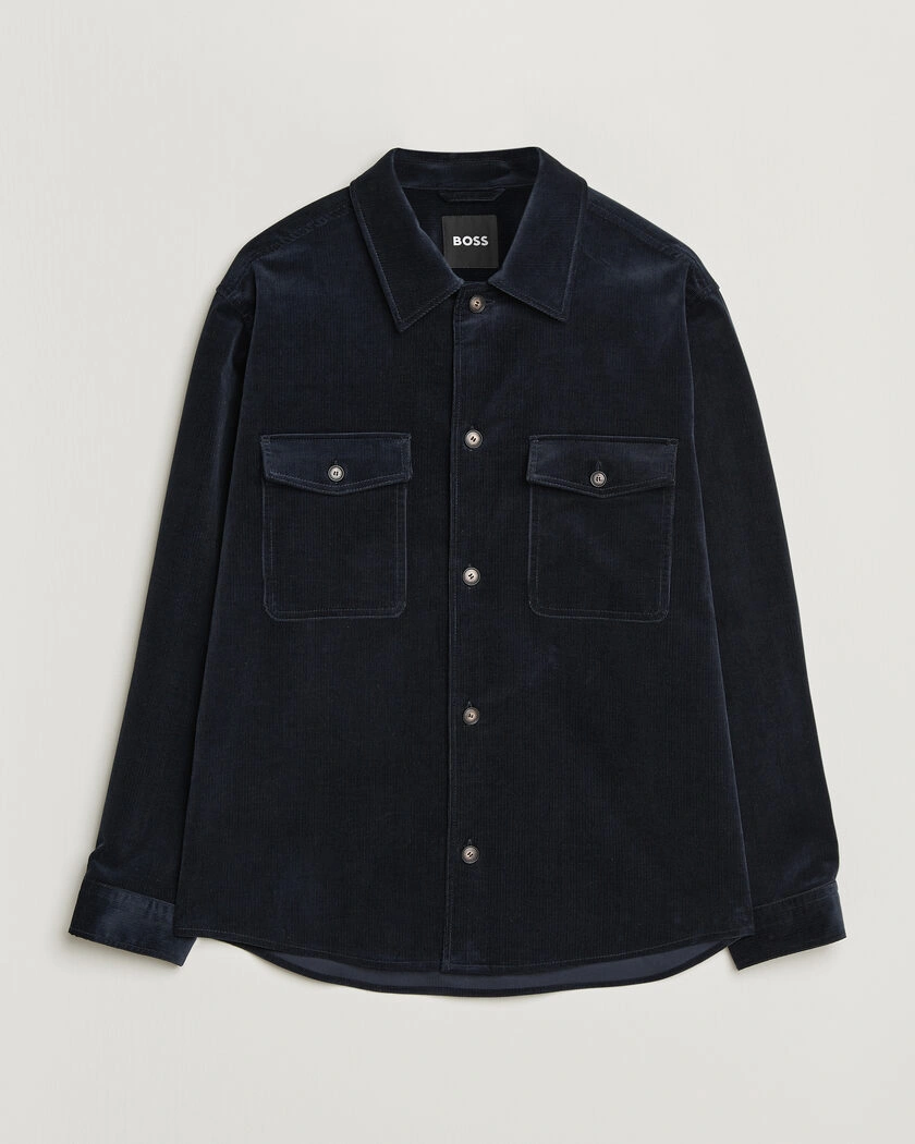 BOSS BLACK Carper Corduroy Overshirt Dark Blue – Blå