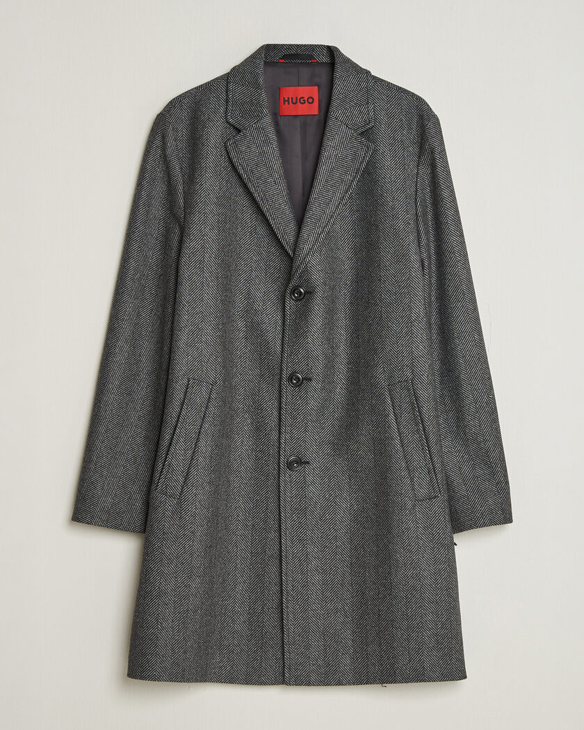 HUGO Malte Herringbone Coat Dark Grey – Grå