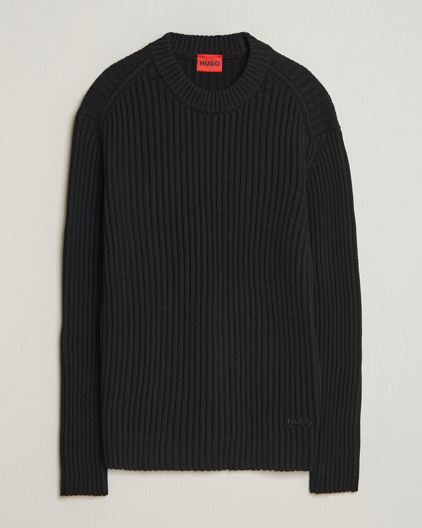 HUGO Sribban Cotton Knitted Sweater Black – Svart