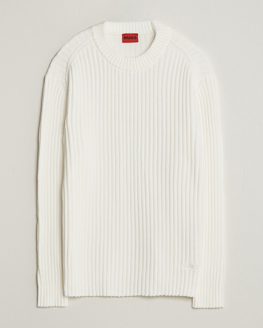 HUGO Sribban Cotton Knitted Sweater Natural – Hvit