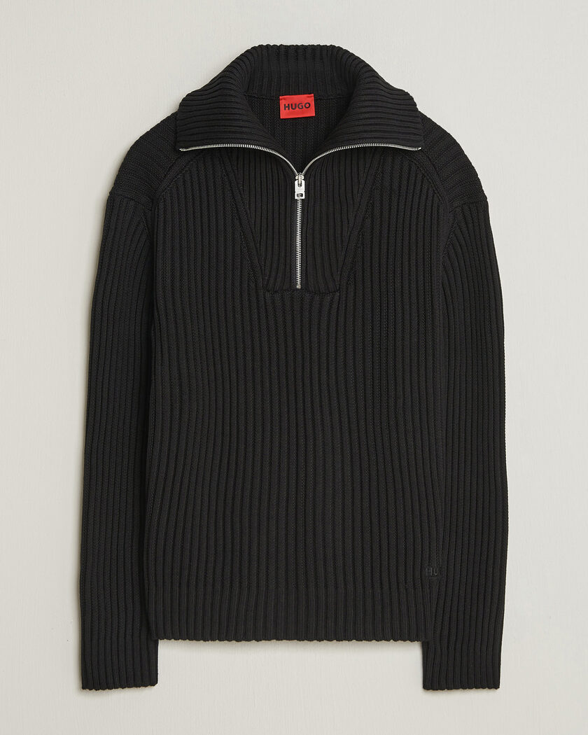 HUGO Srtithon Cotton Knitted Half Zip Black – Svart