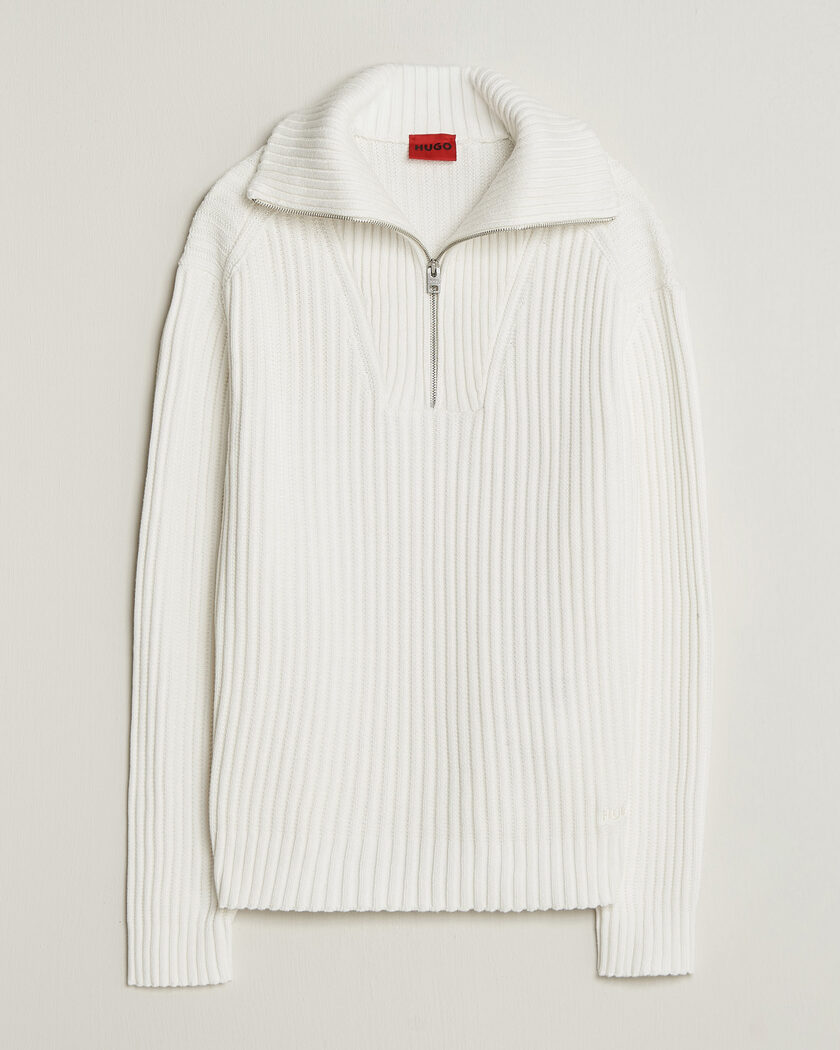 HUGO Srtithon Cotton Knitted Half Zip Natural – Hvit