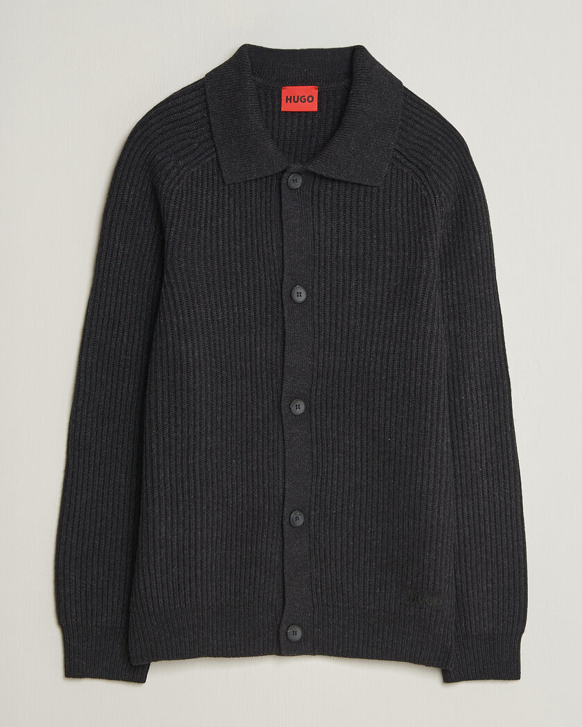 HUGO Sardeep Wool Knitted Cardigan Black – Svart