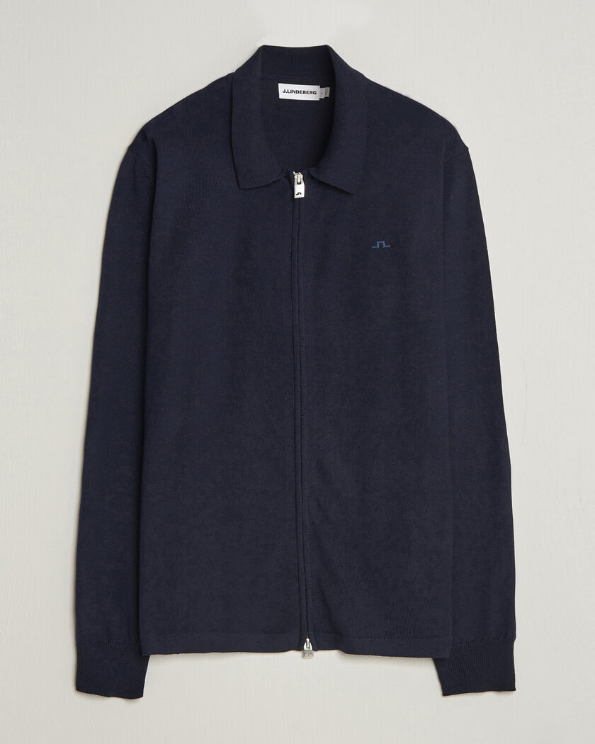 J.Lindeberg Kaleb Merino Full Zip JL Navy – Blå
