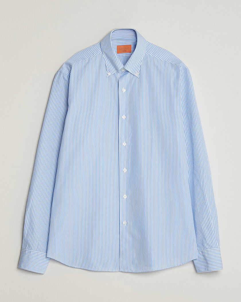Grigio Popeline Button Down Shirt Light Blue Stripe – Blå