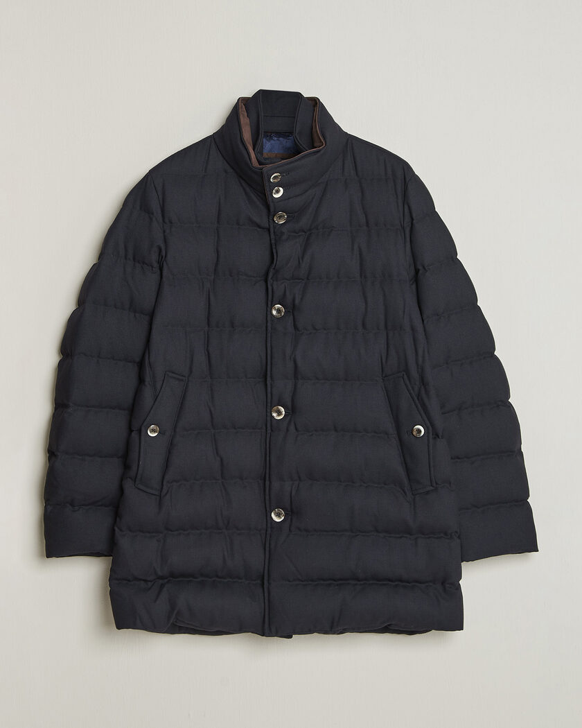 Herno Flannel Down Coat Navy – Blå