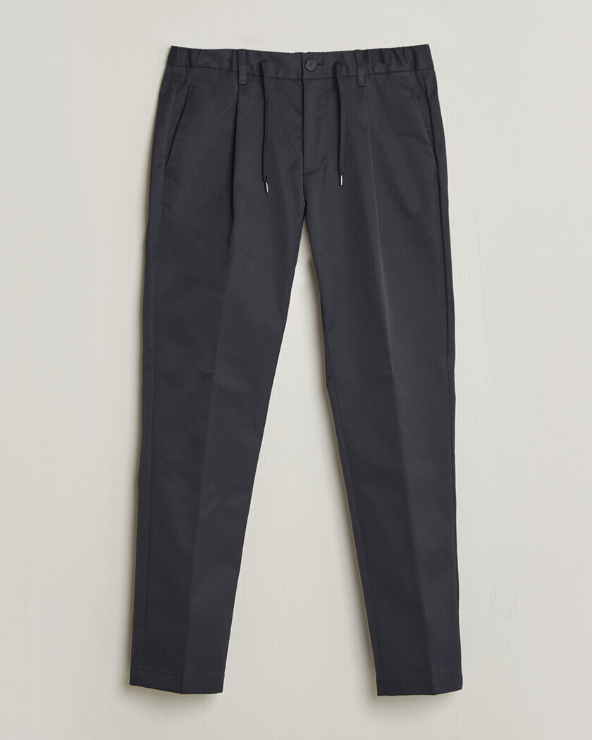 Herno Pleated Technical Cotton Trousers Navy – Blå