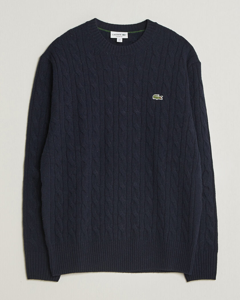 Lacoste Carded Wool Cable Crew Neck Navy Blue – Blå
