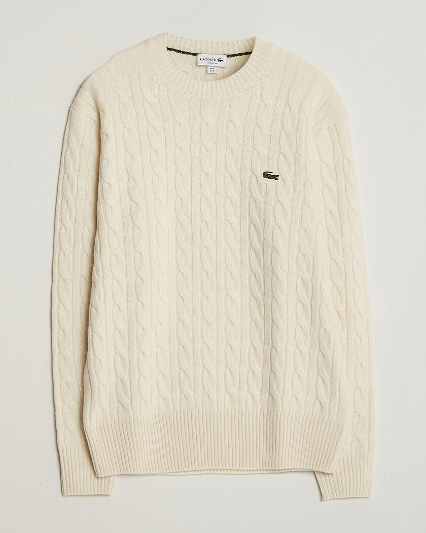 Lacoste Carded Wool Cable Crew Neck Lapland – Hvit