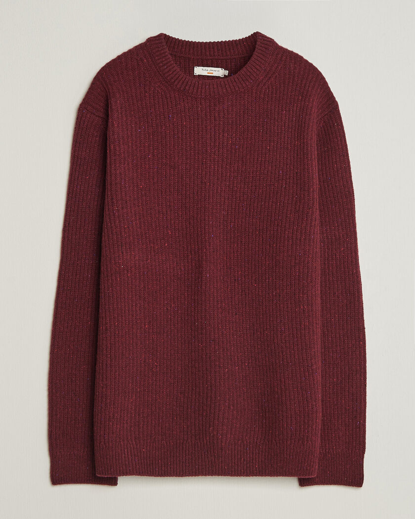 Nudie Jeans August Wool Rib Knitted Sweater Burgundy – Rød