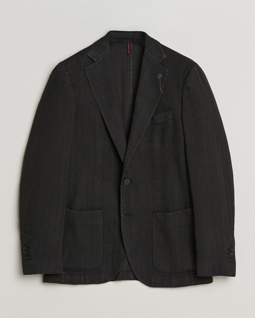 Santaniello Soft Touch Cotton Herringbone Blazer Black – Svart