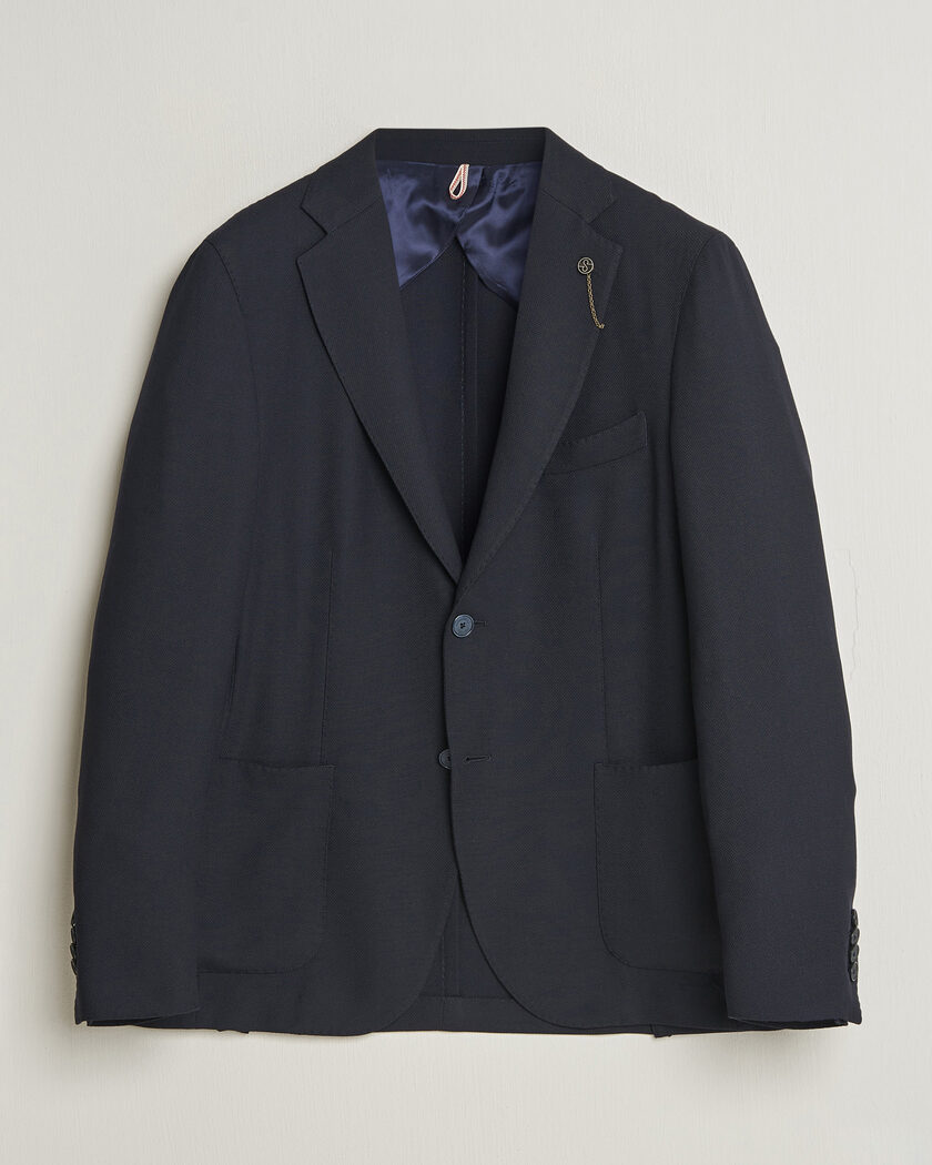 Santaniello Wool Mini Hopsack Blazer Navy – Blå