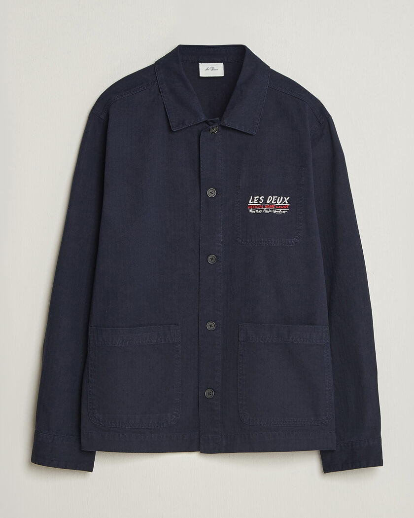 LES DEUX Herringbone Artist Overshirt Dark Navy – Blå