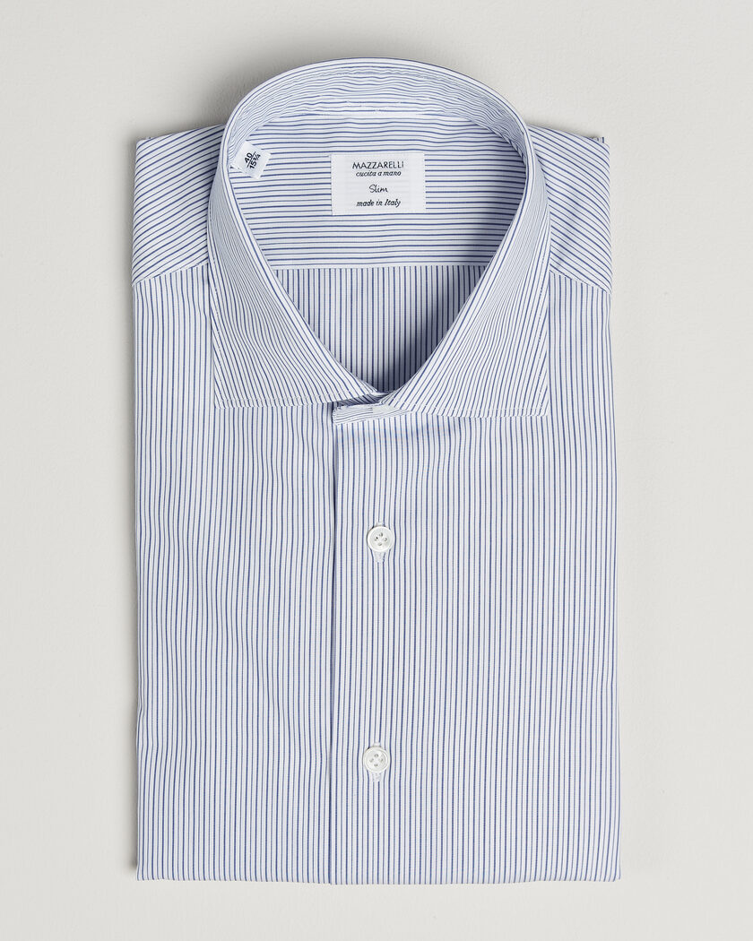 Mazzarelli Soft Cotton Popeline Shirt Blue Stripe – Blå