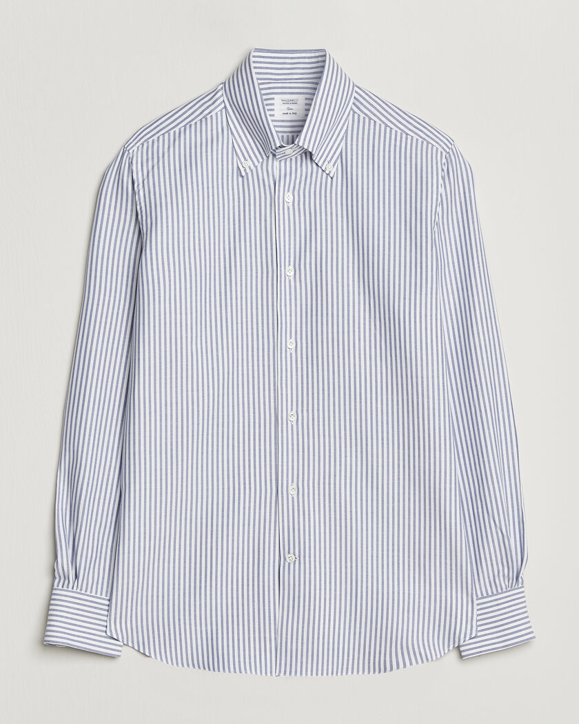 Mazzarelli Soft Oxford Button Down Shirt Blue Stripe – Blå