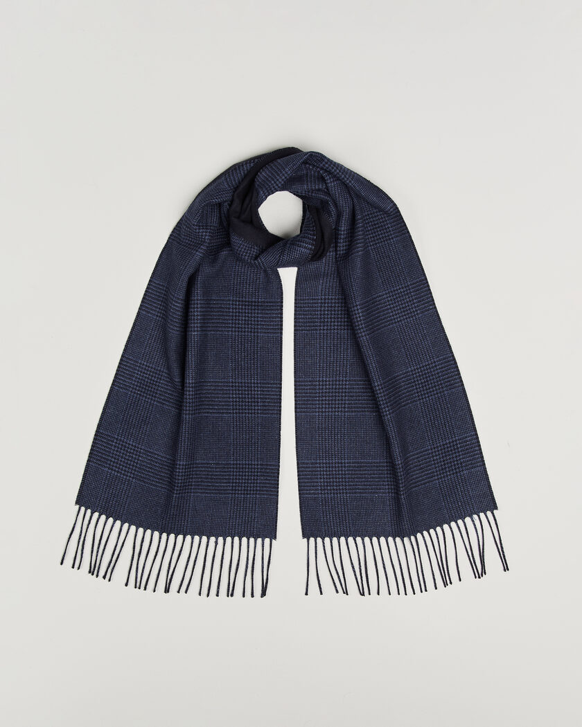 Piacenza Cashmere Cashmere/Silk Glencheck Scarf Navy – Blå