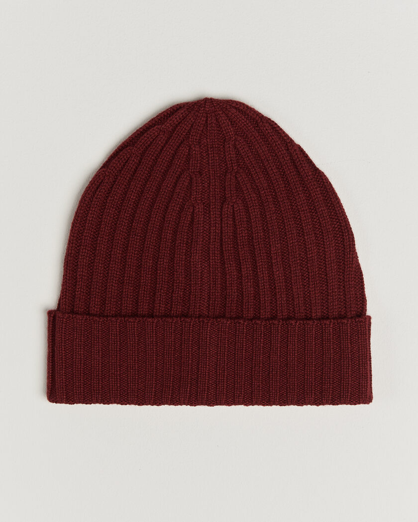 Piacenza Cashmere Ribbed Cashmere Beanie Burgundy – Rød
