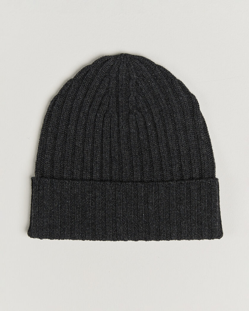 Piacenza Cashmere Ribbed Cashmere Beanie Charcoal – Grå