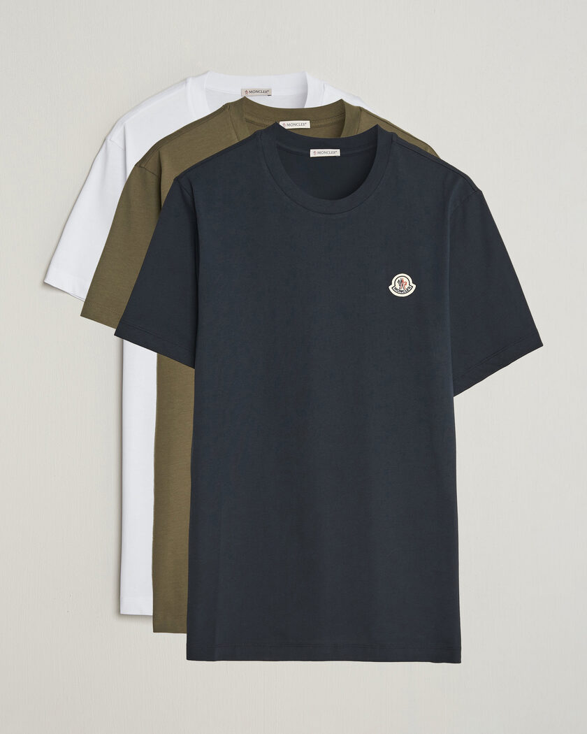 Moncler 3-Pack Logo T-Shirts Blue/Military/White – Flerfarget