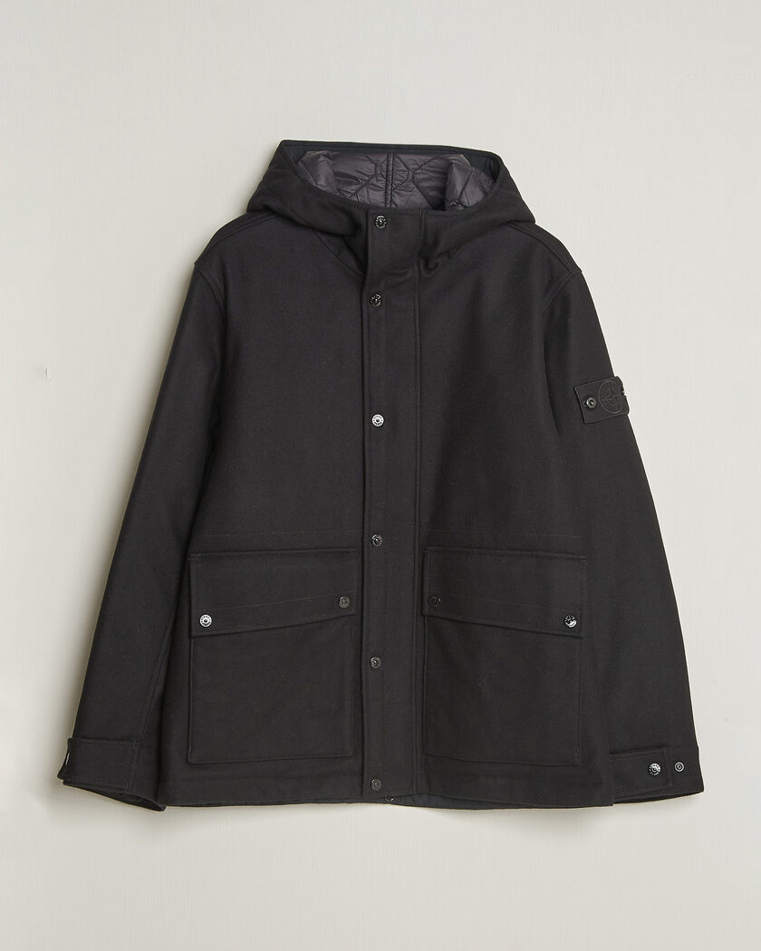 Stone Island Ghost Wool/Nylon Flannel Short Parka Black – Svart