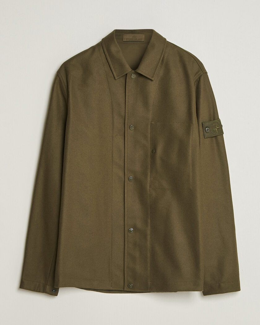 Stone Island Ghost Wool/Nylon Flannel Overshirt Miltary Green – Grønn