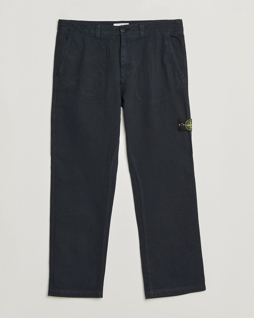 Stone Island Cotton Herringbone Pants Navy Blue – Blå