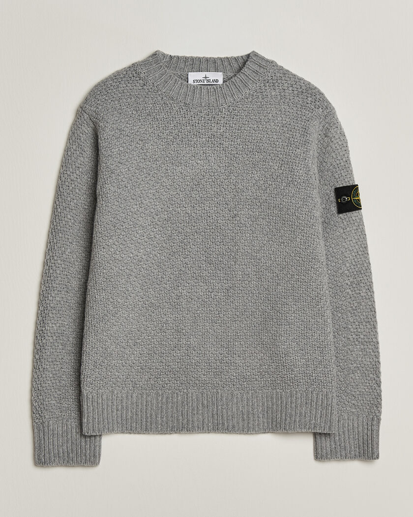 Stone Island Basket Stitch Lambswool Crew Neck Grey Melange – Grå