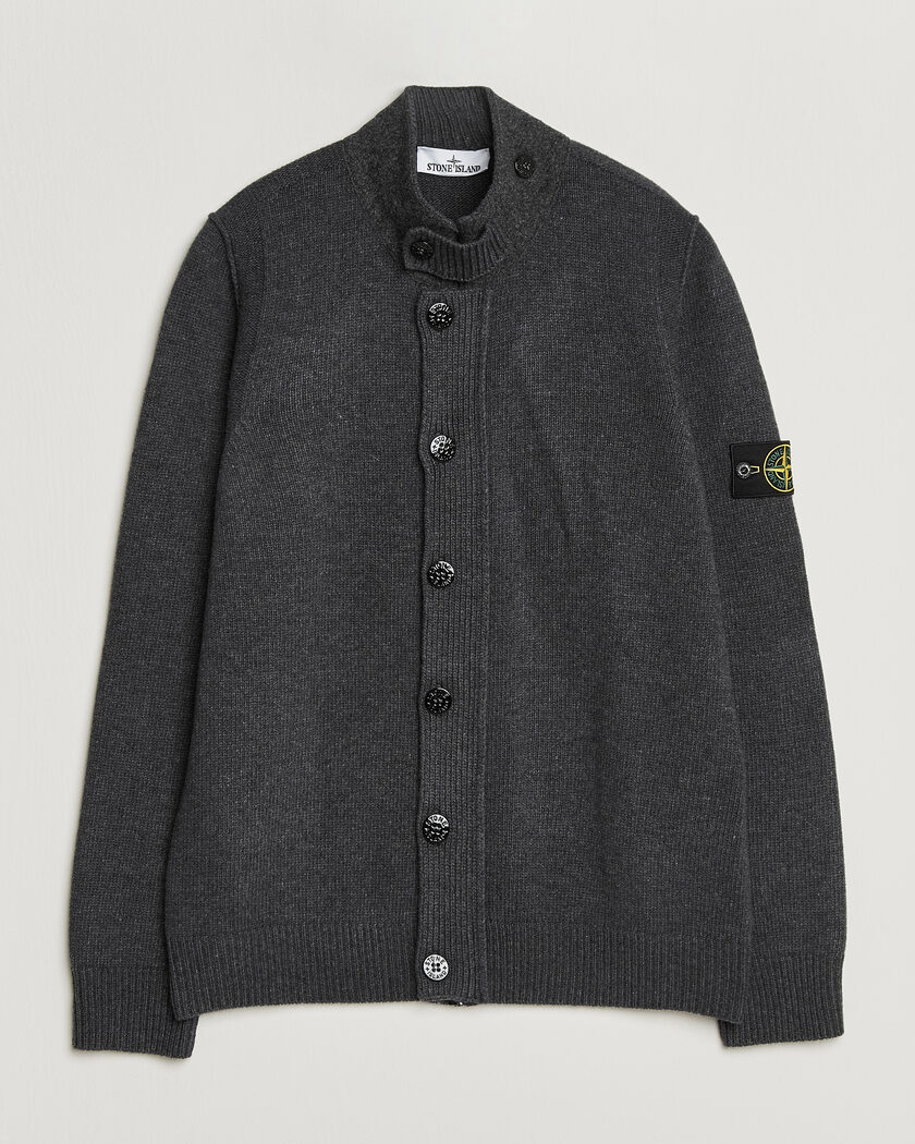 Stone Island Knitted Lambswool Zip Button Cardigan Melange Lead – Grå