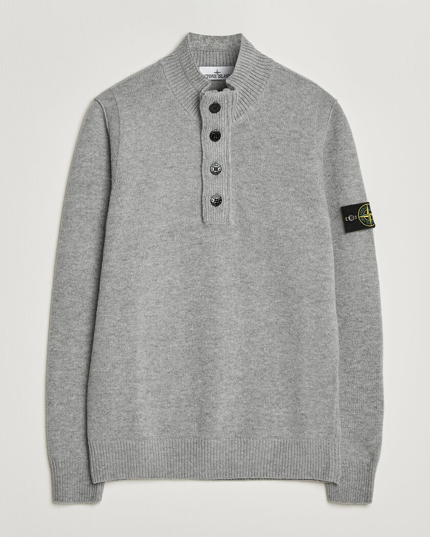 Stone Island Knitted Lambswool Half Button Zip Grey Melange – Grå