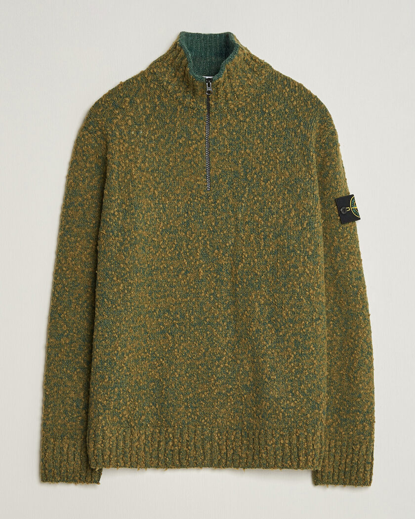  Stone Island Speckled Wool/Nylon Half Zip Dark Green Melange – Grønn
