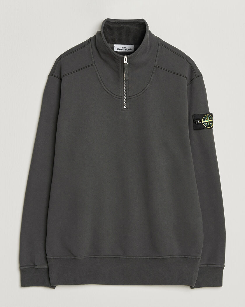 Stone Island Brushed Cotton Fleece Half Zip Lead Grey – Grå