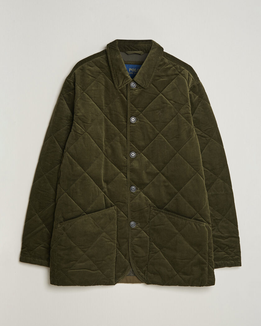 Polo Ralph Lauren Quilted Corduroy Car Coat Company Olive – Grønn