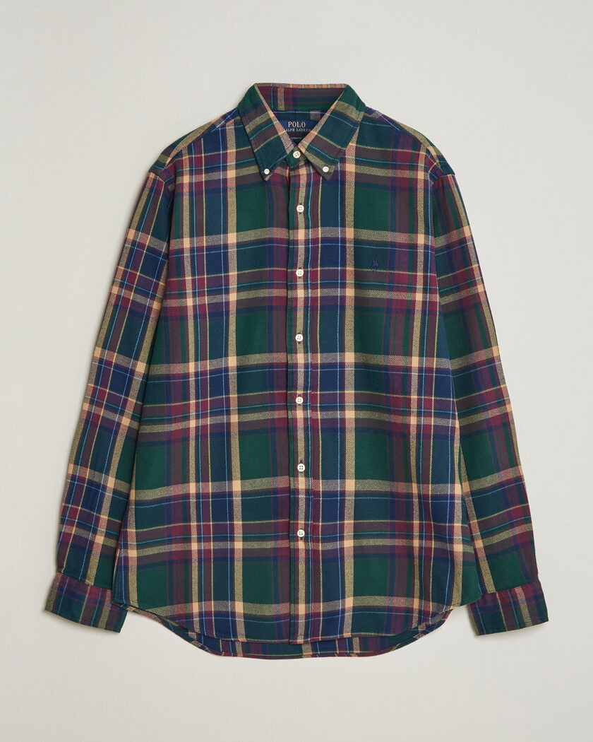 Polo Ralph Lauren Custom Fit Brushed Flannel Shirt Forest Burgundy – Flerfarget