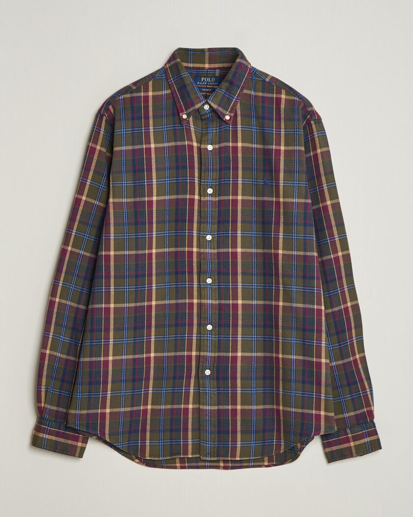 Polo Ralph Lauren Custom Fit Brushed Flannel Shirt Olive Berry – Flerfarget