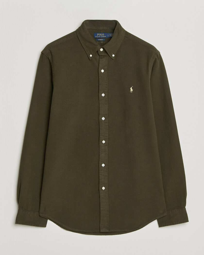 Polo Ralph Lauren Custom Fit Brushed Flannel Shirt Company Olive – Grønn