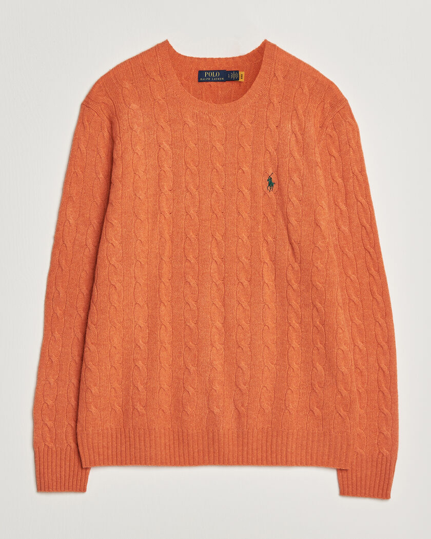 Polo Ralph Lauren Wool/Cashmere Cable Crew Neck Orange Jasper Heather – Oransje