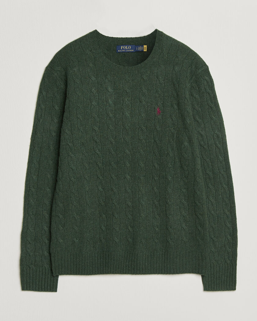 Polo Ralph Lauren Wool/Cashmere Cable Crew Neck Lodgepole Pine Heather – Grønn