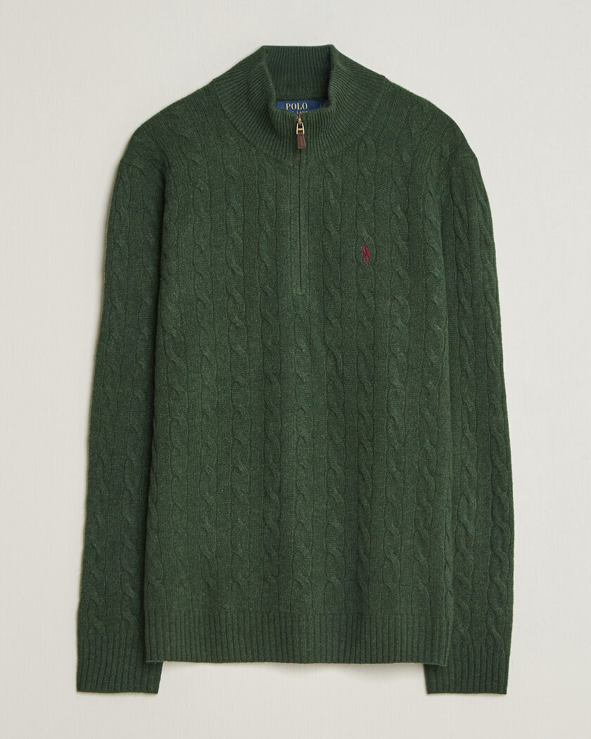 Polo Ralph Lauren Wool/Cashmere Cable Half Zip Lodgepole Pine Heather – Grønn