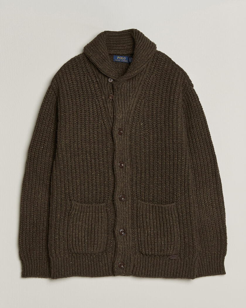 Polo Ralph Lauren Wool Blend Shawl Collar Cardigan Olive Brown Marl – Grønn