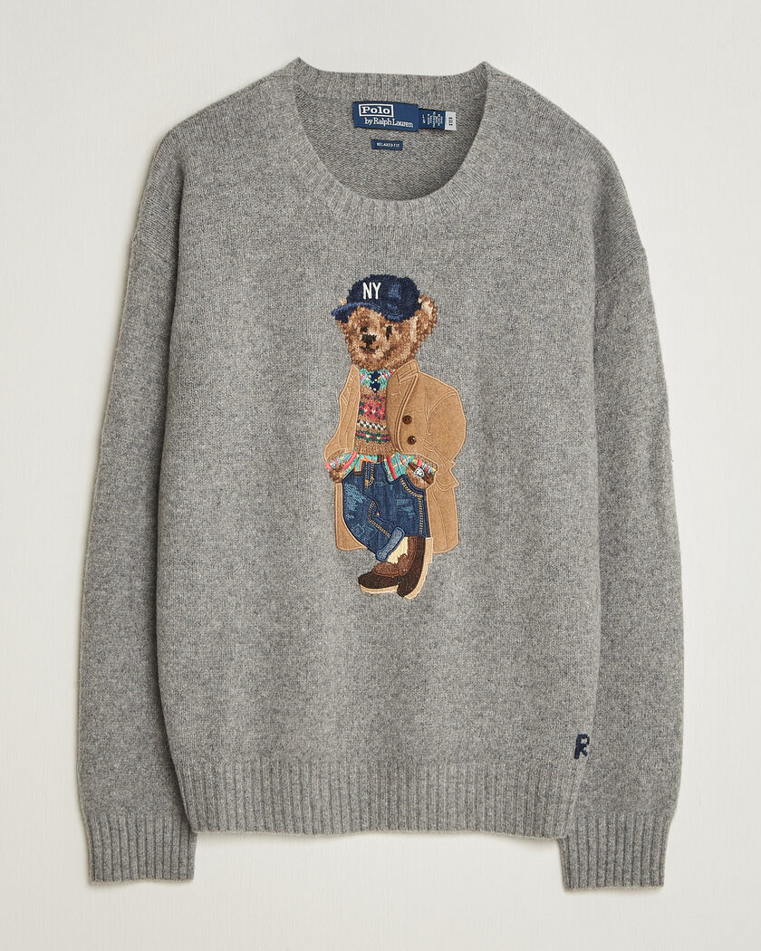 Polo Ralph Lauren Wool Blend Bear Sweater Grey Combo – Grå