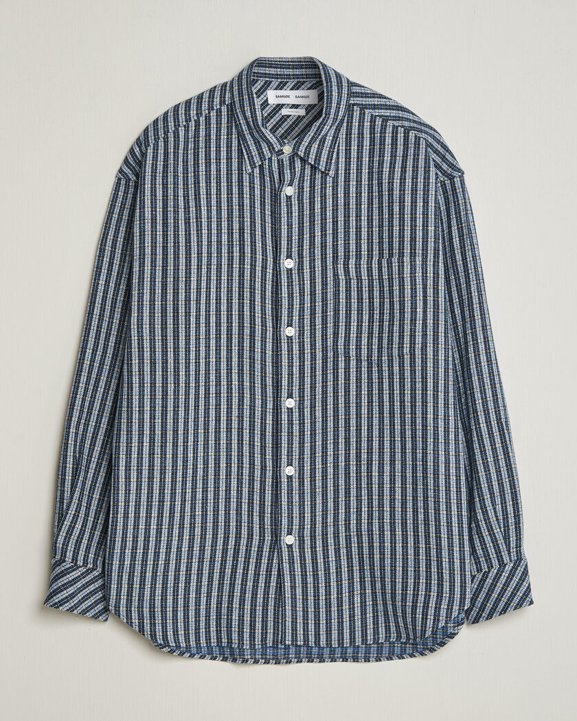 Samsøe Samsøe Luan Brushed Cotton Checked Shirt Cyaneus – Blå