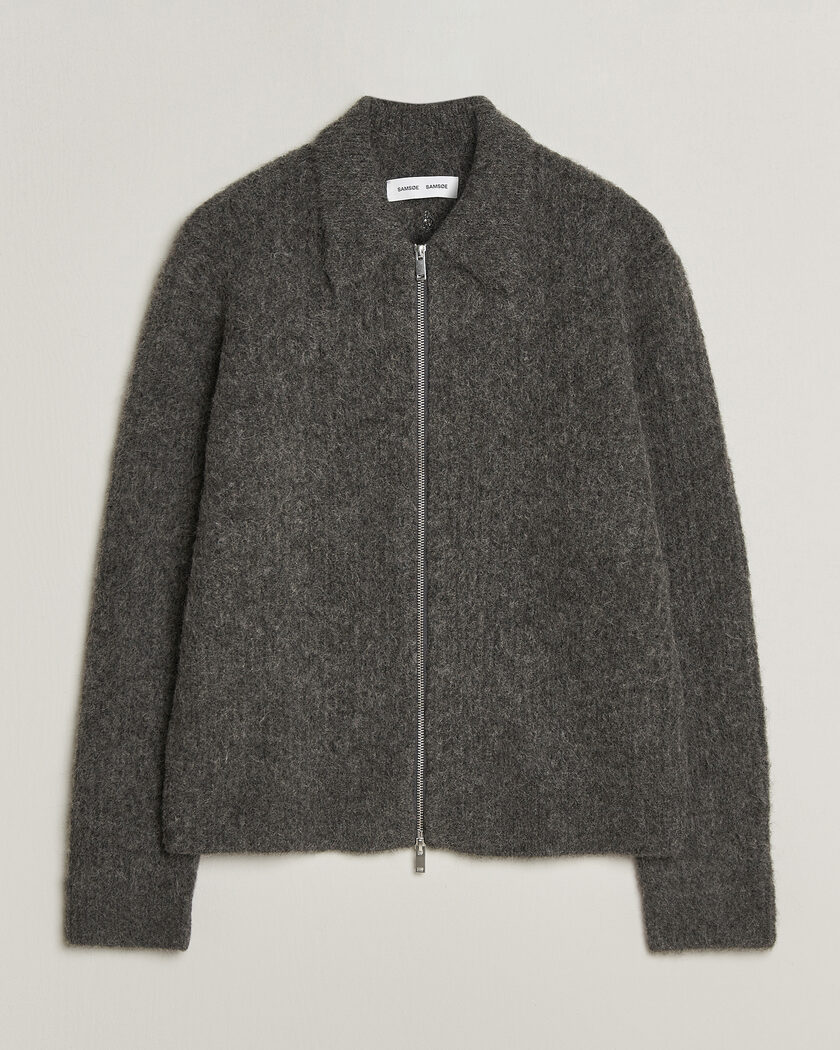 Samsøe Samsøe Job Alpaca Knitted Full Zip Dark Grey Melange – Grå