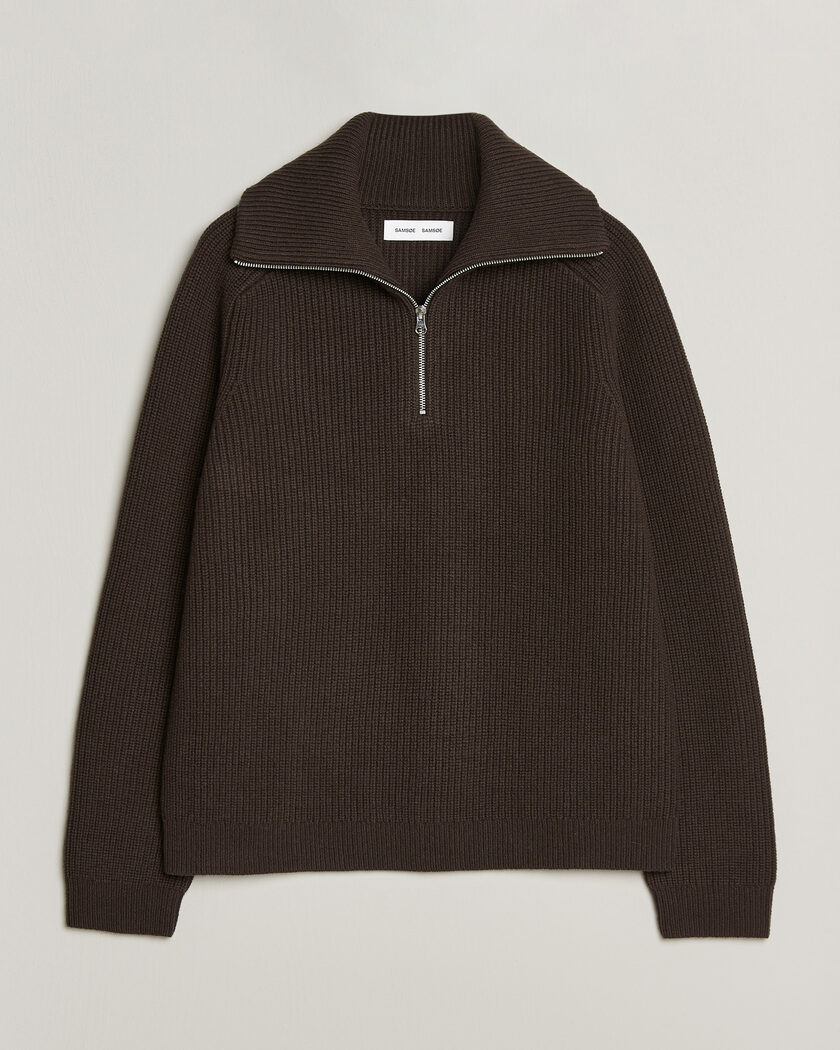 Samsøe Samsøe Rick Wool Heavy Knitted Half Zip Delicioso – Brun