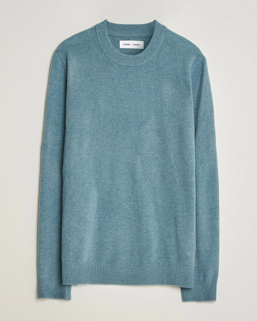 Samsøe Samsøe Isak Knitted Crew Neck Stormy Sea – Blå