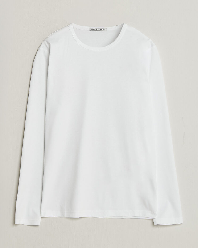 Tiger of Sweden Olaf Mercerized Cotton Long Sleeve T-Shirt Pure White – Hvit