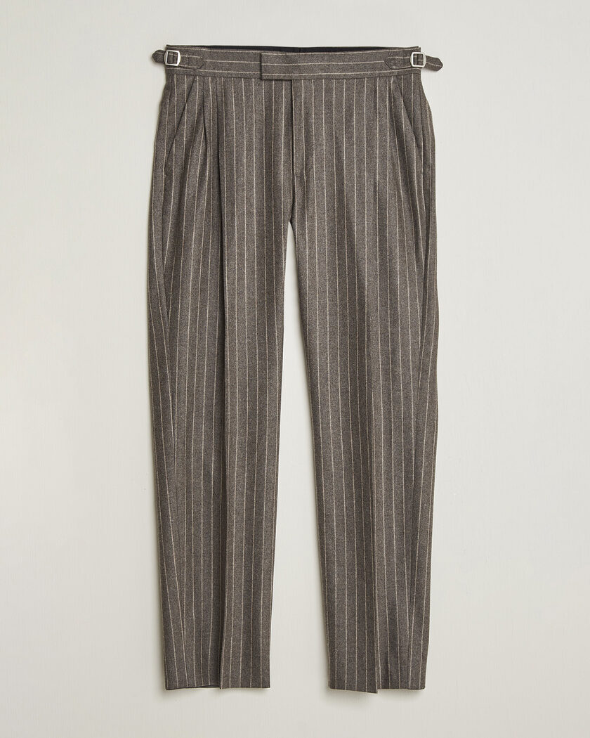 Tiger of Sweden Theo Wool Pleated Pinstriped Trousers Grey Brown – Brun