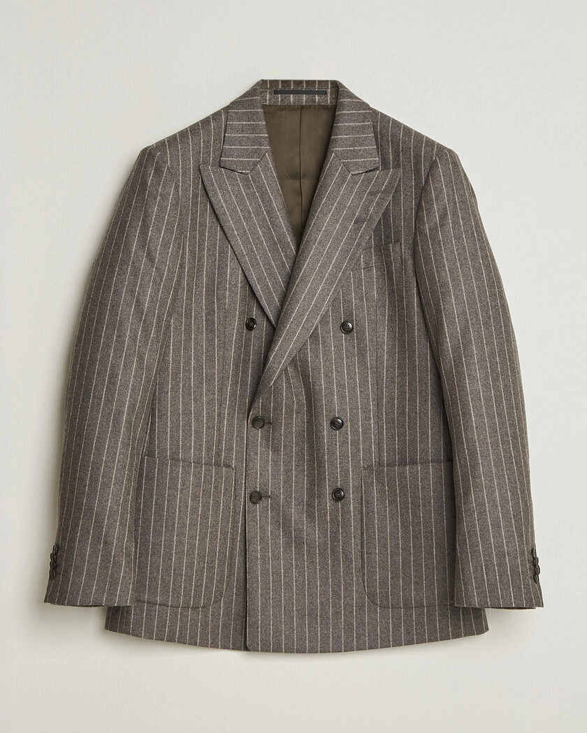 Tiger of Sweden Joachim Wool Double Breasted Pinstriped Blazer Grey Brown – Brun