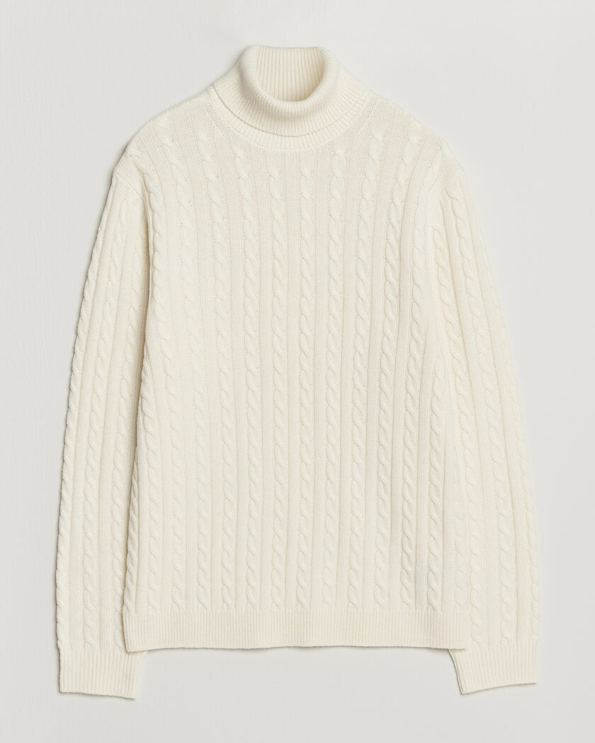 Tiger of Sweden Wilde Wool/Cashmere Cable Turtleneck Porcelain Cream – Hvit