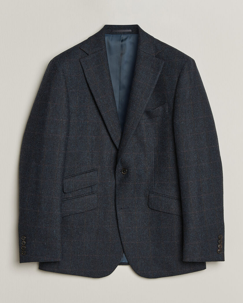 Walker Slater Edward Lambswool Windowpane Blazer Navy – Blå